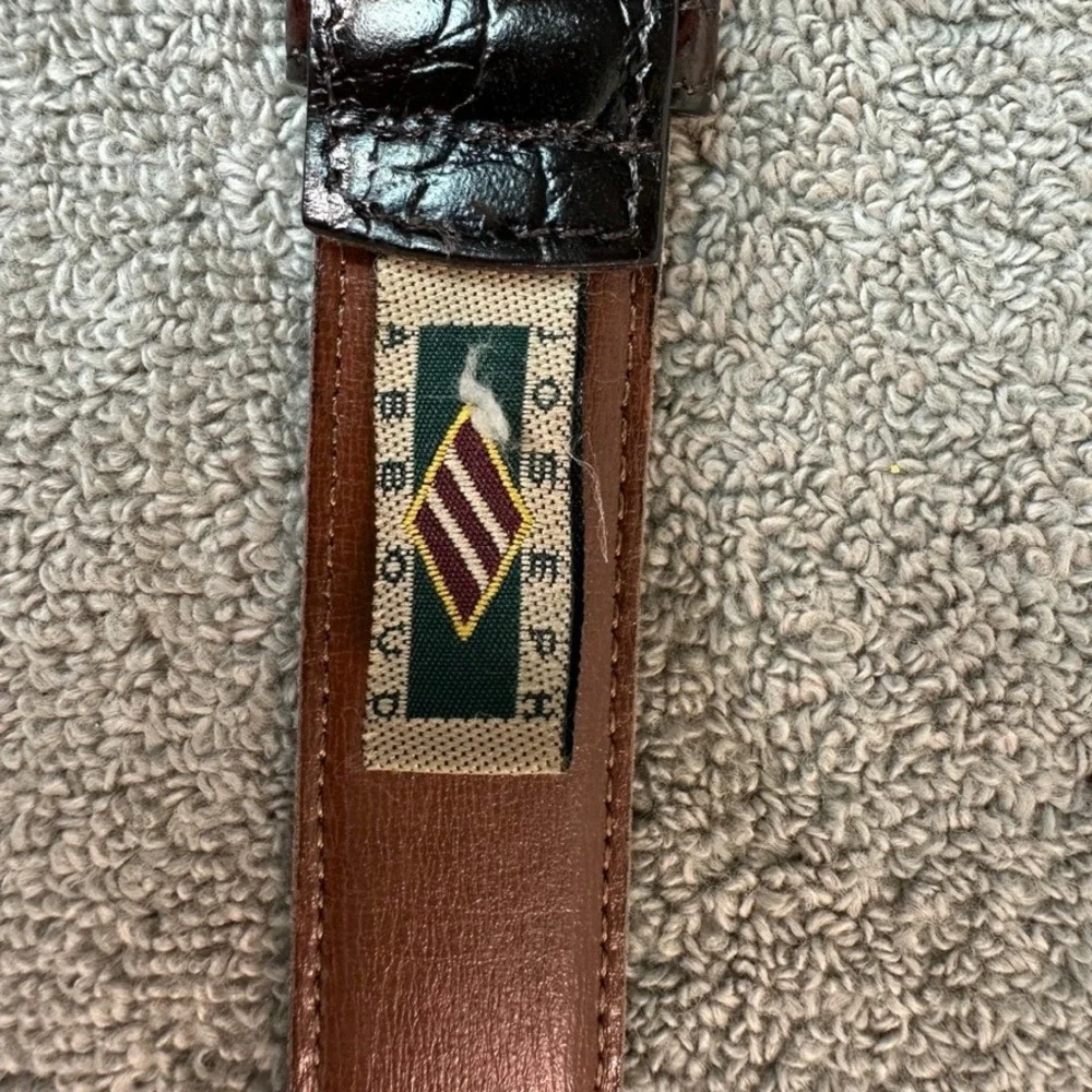 Joseph Abboud Mens Dress Croc Leather Belt Brown Silver Buckle Made in USA 42in
